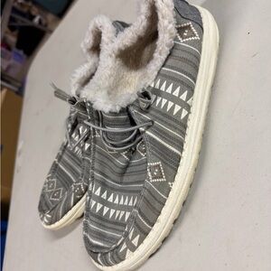Hey dude fleece lined Gray and White womens size 10